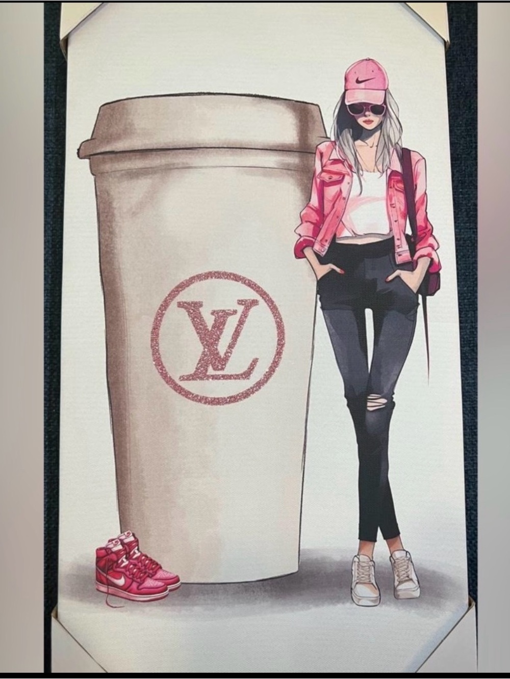 Pink Fashion Illustration Canvas Print - Designer Logo Coffee Art